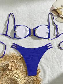 SHEIN Swim Solid Color Bikini Set For Beach Vacation - Blue - View 2