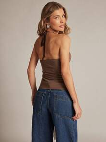 Hauture Women's Tie Front Knit Top For Office Wear - Brown - View 3