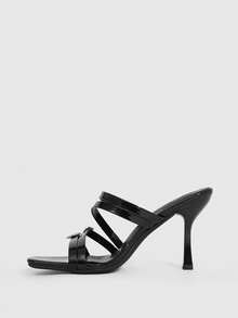 CUCCOO SZL Women Shoes Spring And Summer New Black Square Toe Slender High Heel Multi-Strip With Love Buckle Women's High Heel Sandals Fashion Comfortable Versatile Sexy Party Women's Sandals Women's Shoes - Black - View 4