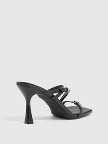 CUCCOO SZL Women Shoes Fashion Women's Square Toe Stiletto Black Stripe Sandals Sexy Party Banquet Date Nightclub Wear Women's High Heel Sandals - Black - View 3