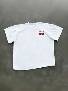 Manfinity Dauomo 男士休闲樱桃标语印花短袖T恤，夏季 - 白色 - 查看 2