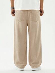 SHEIN One Piece 2026春夏新款卡其色高腰宽松直筒牛仔长裤，大童美式复古风休闲裤，搭配简约T恤，百搭街头风夏季薄款直筒裤 - 卡其色 - 查看 3