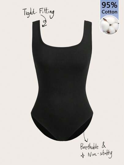 Tseoso 95%纯棉女士纯色方领休闲连体衣，优雅百搭，适合夏季骑行、瑜伽运动、居家休闲、可爱校园穿搭、复古甜美风、Z世代运动装，四季皆宜。