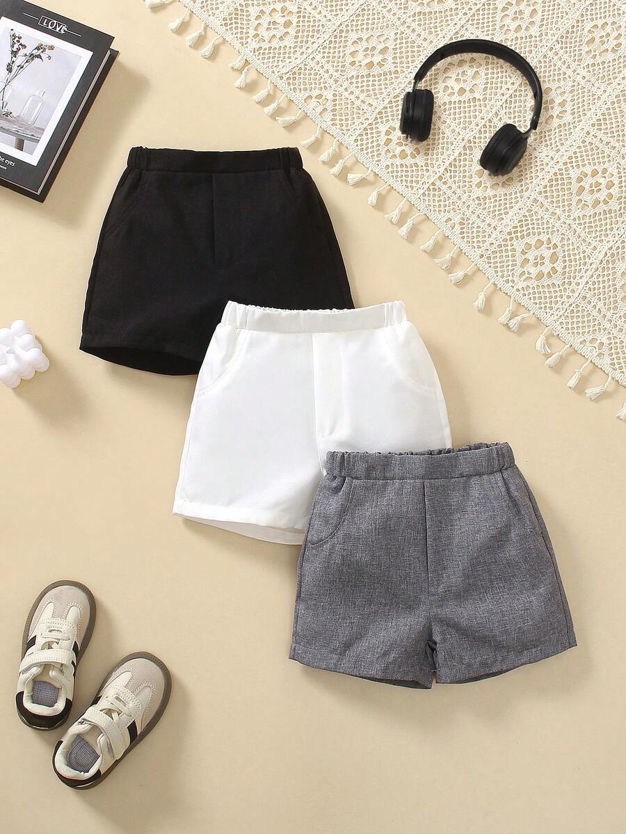 SHEIN 3pcs Baby Boy Casual Solid Color Shorts Set, Summer - Multicolor - View 1