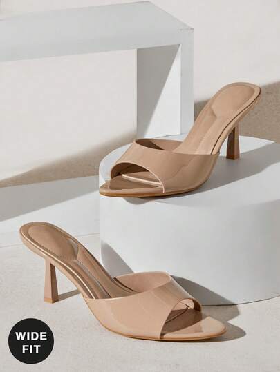 SHUZIA Women's Wide-Fit Fashion Comfy Sexy Point Toe Patent PU Stiletto Heel Sandals