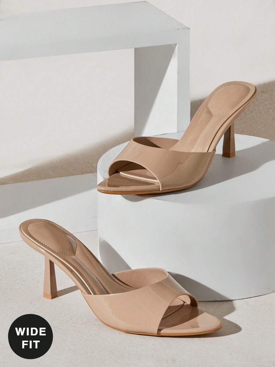 SHUZIA Giày sandal nữ dáng rộng, thoải mái, gợi cảm, mũi nhọn, chất liệu giả da bóng, gót nhọn. - Màu be - Xem 1