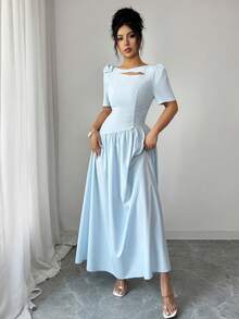 Elenzga Đầm nữ màu xanh nhạt cổ vuông tay phồng thắt nơ, kiểu dáng thời trang mới, phù hợp mặc hàng ngày, dự đám cưới, dạ hội, đi làm, tiệc tốt nghiệp, kỳ nghỉ, hẹn hò, tiệc tùng, Halloween, Giáng sinh, Năm mới, Lễ Tạ ơn, đám cưới. - Màu xanh lam - Xem 6