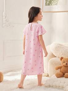 SHEIN 少女碎花蕾丝边编织夏季休闲连衣裙 - 粉色 - 查看 9