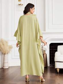 Al Najma Đầm dự tiệc cocktail thanh lịch, tay bồng, cổ chữ V, đính đá thủ công, thích hợp cho kỳ nghỉ. - Màu vàng - Xem 7