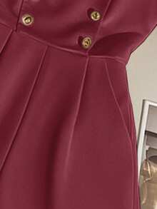 Franclia Elegant Commuter Ruffled Asymmetric Collar Romper, Summer Cute Romper Women Ruffle Romper Short Jumpsuit Dress Romper Romper Jumpsuit - Burgundy - View 4