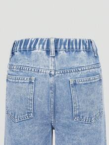 SHEIN ChillGRL 少女水钻装饰牛仔裤，直筒宽松版型，Y2K风格，休闲、工作、度假皆宜 - 水鴨藍 - 查看 6