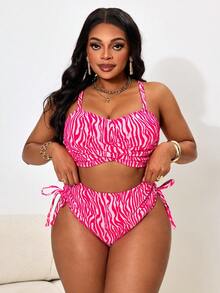 Slaydiva Plus Size Women 2pcs Elegant Casual Beach/Pool Swimwear Set - Pink - View 4