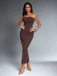 Denimoi Super Stretch Tube Maxi Dress Sexy Dresses GNO Tube Dress Date Night Vacation Dress - Brown - View 2