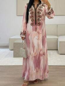 Modelyn 女士梭织烧花长袖宽松连衣裙 - 粉色 - 查看 9