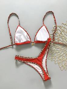 Swim Vcay 2件套女士夏季随机印花吊带细肩带金属装饰性感比基尼套装 - 彩色 - 查看 2