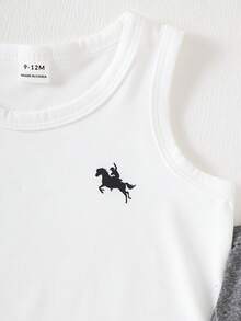 SHEIN Playful Pals 5件套休闲白色针织无袖背心，适合作为内搭，可用于户外活动、休闲穿着、旅行，适合6个月至3岁的男婴。 - 彩色 - 查看 3