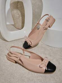SHUZIA Women's Elegant Color Block Slingback Low Heel Pumps Valentine's Day - Apricot - View 3