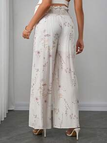 Momance Pantalones anchos de maternidad con estampado floral plisado, versátiles y casuales para uso diario - Albaricoque - Ver 2