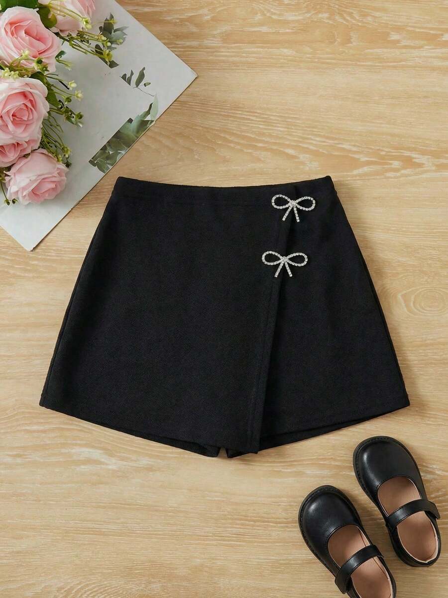 Young Girl Black Velvet Star Glitter Casual Mini Skirt - Black - View 1