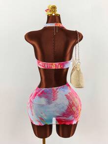 Amplova Women's Printed Halter Neck Cover Up Dress, Sexy Backless Hollow Out Design, Suitable For Vacation - Multicolor - View 2