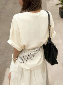 EMERY ROSE Áo thun nữ mùa hè mới in chữ LIMON hình quả chanh, kiểu dáng thoải mái, rộng rãi, đa năng, cổ tròn, tay ngắn, thời trang mặc hàng ngày. - Màu be - Xem 2