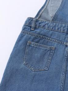 Tween Girls Y2K Casual Bib Overall Jumpsuit, All-Match Versatile Denim Romper, Hot Blue Washed Cargo Jumpsuit - Light Wash - View 7