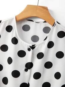 SHEIN LUNE Women's White With Black Polka Dots,Summer,Vintage,Tea Party Sleeveless Round Neck Tank Top & Black Pocket Loose Shorts 2 Pieces Set,Elegant Wear - Black - View 6