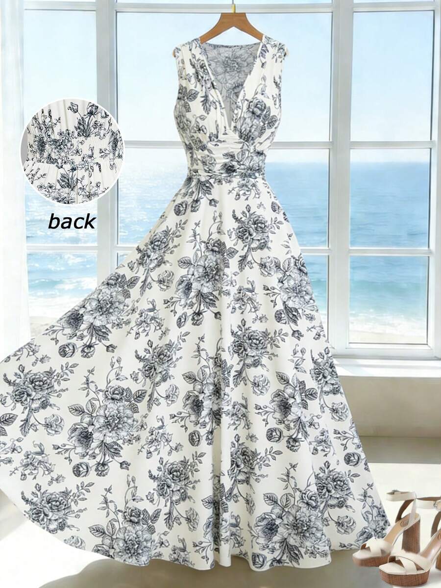 GlowEve 女士优雅印花无袖连衣裙，夏季 - 彩色 - 查看 1