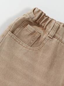 SHEIN One Piece 2026春夏新款卡其色高腰宽松直筒牛仔长裤，大童美式复古风休闲裤，搭配简约T恤，百搭街头风夏季薄款直筒裤 - 卡其色 - 查看 6