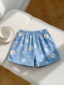 LMoss Kids Young Girl Woven Contrast Color Casual Shorts,Kids - Blue - View 2