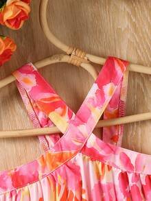 SHEIN 女童休闲无袖热带印花连衣裙，春夏新款 - 彩色 - 查看 7