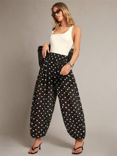 Hauture High Waist Loose Polka Dot Lantern Pants, Casual Trousers For Women, Spring/Summer