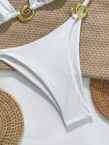 Swim Chiccia Women's Solid Color Fashionable Sexy Bikini Set - White - View 6