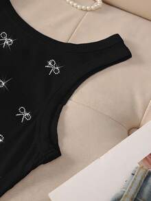 Resyla Camiseta de tirantes con cuello redondo y decoración de lazo de strass para mujer de talla grande - Negro - Ver 5