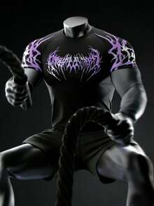 Manfinity Sport Polished Men's Gothic Style Printed Slim Fit Athletic T-Shirt - Multicolor - View 4