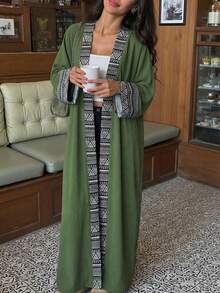 Yasmyna Women's Patchwork Print Long Sleeve Loose Arabic Abaya - Green - View 8