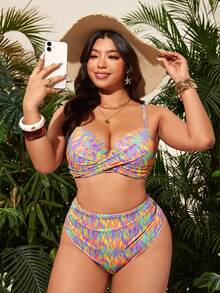 Slaydiva 大码女式两件套时尚优雅沙滩装/泳装套装 - 彩色 - 查看 3