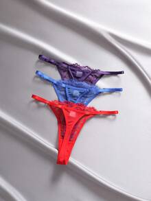 3件套女士蕾丝边网纱性感丁字裤 - 彩色 - 查看 2