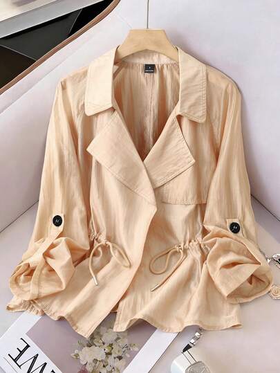 GlowEve Women's Fashion Lapel Drawstring Ruched Elegant Romantic Casual Daily Date Commute Dinner Party Spring/Summer Windbreaker