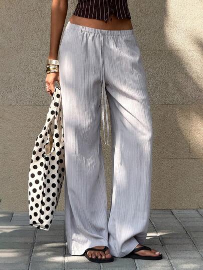 SHEIN Unity Women's Solid Color Knotted Casual Loose Pants