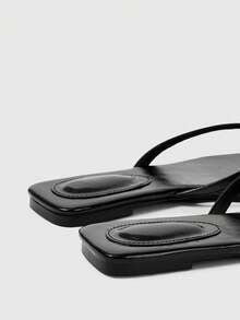 Sleekvia Women Shoes Square Toe Flat Bottom Black Flip-Flops Foot Straps Fashion Casual Comfort Daily Versatile Women's Flat Bottom Slippers Sandals Flip-Flops - Black - View 3