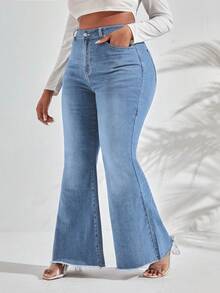 Slaydiva Celana Jeans Slim Flare Kasual Ukuran Plus - Light Wash - View 6