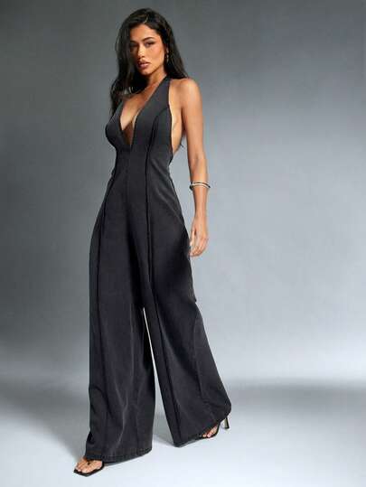 Denimoi 低领水洗牛仔连体裤 露背牛仔连体裤 性感连体裤 早午餐穿搭