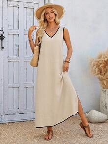 EMERY ROSE Women's Casual Daily Contrast Trim Dress, Summer - Multicolor - View 3