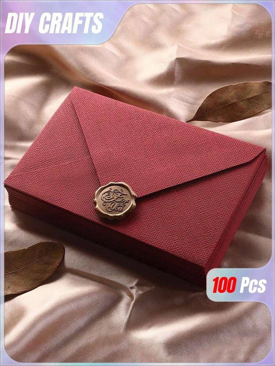 100pcs Envelopes, Office Envelopes, Wedding Invitation Cards, Western Business Invitation Letters, Holiday Gifts, Party Decoration Envelopes, Multi-Style & Multi-Color Wool-Feel, DIY Handmade Storage, Solid Color Invitations Back To School - Multicolor - View 1