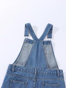Tween Girls Y2K Casual Bib Overall Jumpsuit, All-Match Versatile Denim Romper, Hot Blue Washed Cargo Jumpsuit - Light Wash - View 6