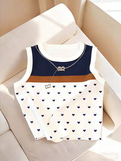 Resyla 新款时尚百搭撞色爱心印花吊带背心