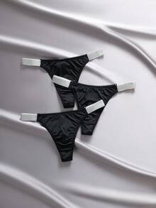 EmpressEnvy 3条装撞色胶带性感丁字裤丁字裤内衣丁字裤套装男士丁字裤 - 黑色 - 查看 5