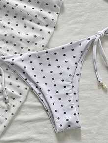 Swim Mod 女士三件套沙滩夏季套装：黑白波点印花吊带珍珠装饰迷你裙和性感比基尼 - 彩色 - 查看 5