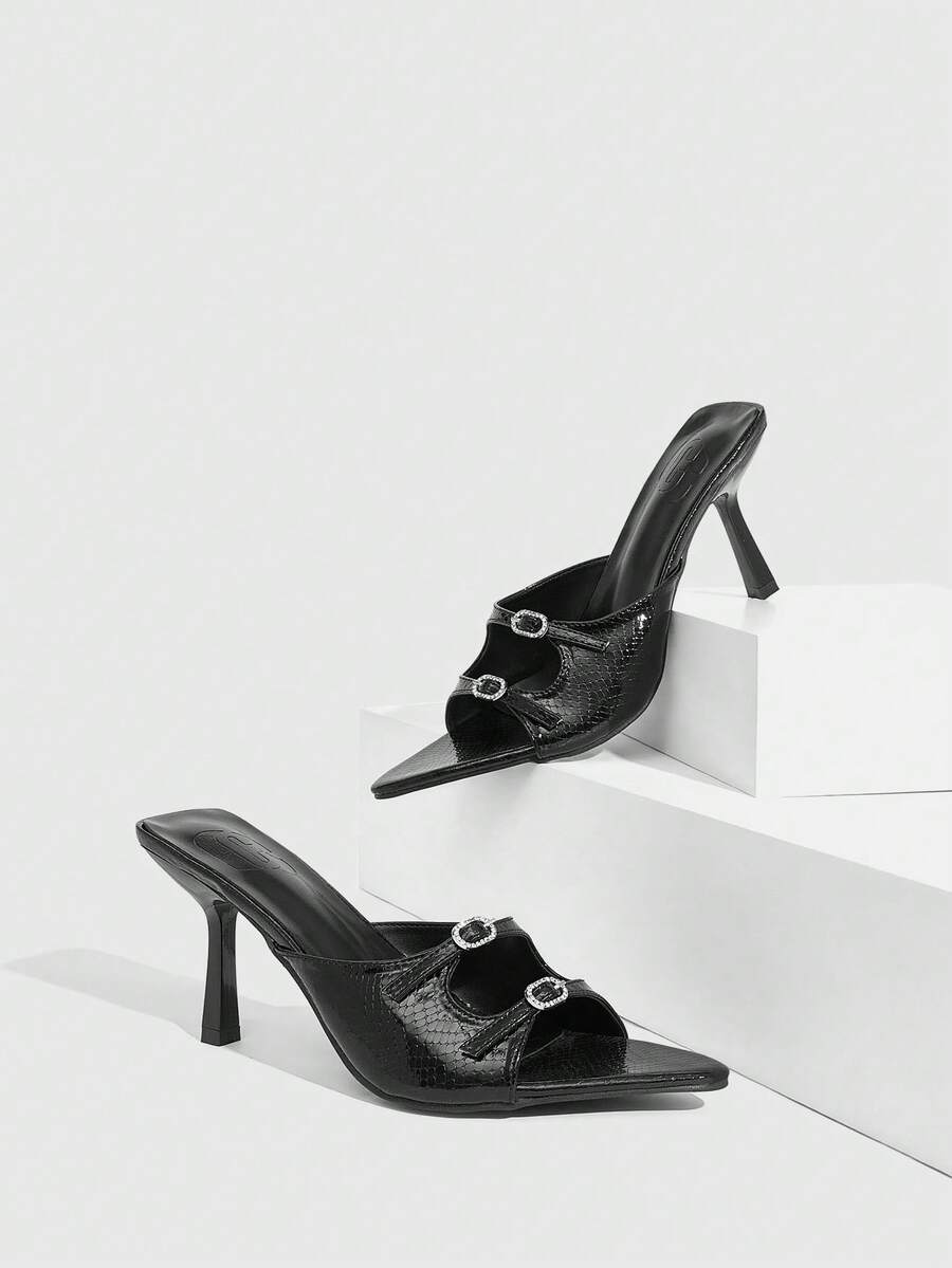 CUCCOO SZL 女士鞋履 春夏新款黑色尖头细高跟凉鞋 时尚舒适 百搭性感派对女式凉鞋拖鞋 - 黑色 - 查看 1